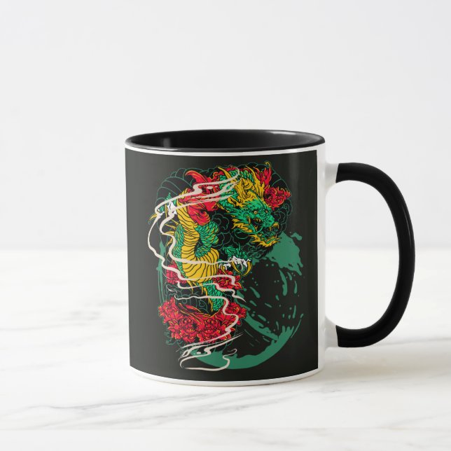 Taza Japanese Dragon Peony Traditional Tattoo Art (Derecha)