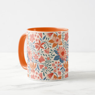 Taza Jardín de coral y azul turquesa sobre beige suave