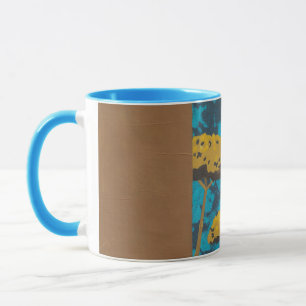 Taza Jardín de flecha dorada con fondo azul