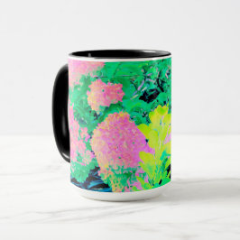 Taza Jardín de hidrangea rosada con oliva amarilla