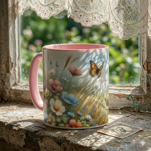 Taza Jardín de Mariposas del Prado de Flores Silvestres
