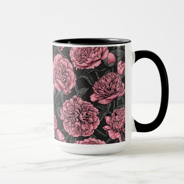 Taza Jardín de peones nocturnos en rosa y gris (Derecha)