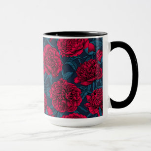 Taza Jardín de peones rojos en azul oscuro