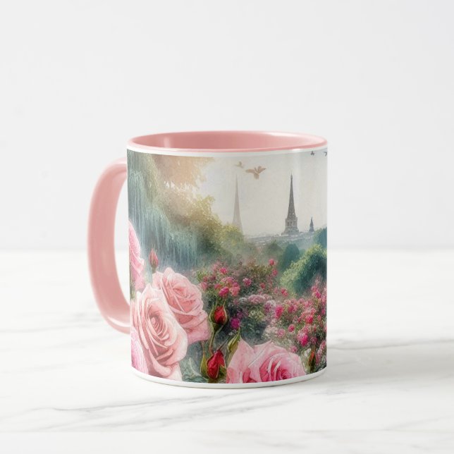 Taza Jardín de Rosas Parisino Torre Eiffel Rosa  (Anverso izquierdo)