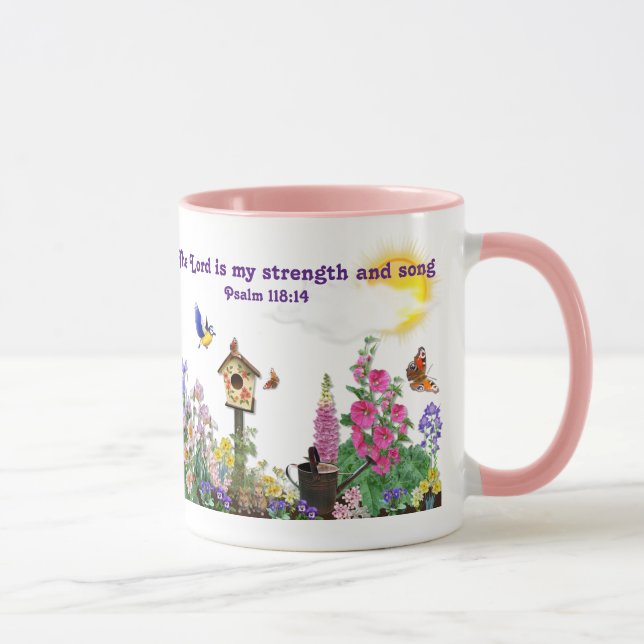 Taza Jardín de verano con mensaje de la Biblia. (Derecha)