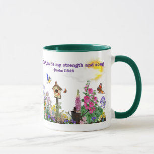 Taza Jardín de verano con mensaje de la Biblia.