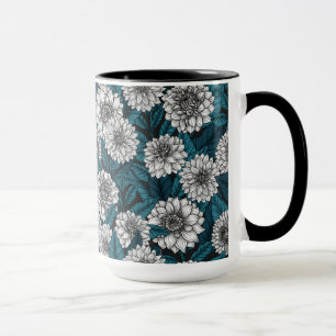 Taza Jardines Dahlia blancos/ hojas azules