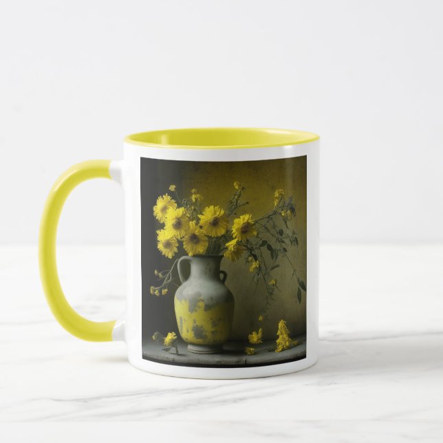 Taza Jarrón Antiguo de Flores Amarillas (Izquierda)