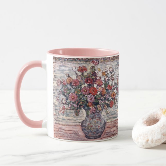 Taza Jarrón de flores, Zinnias por Maurice Prendergast (Con donut)