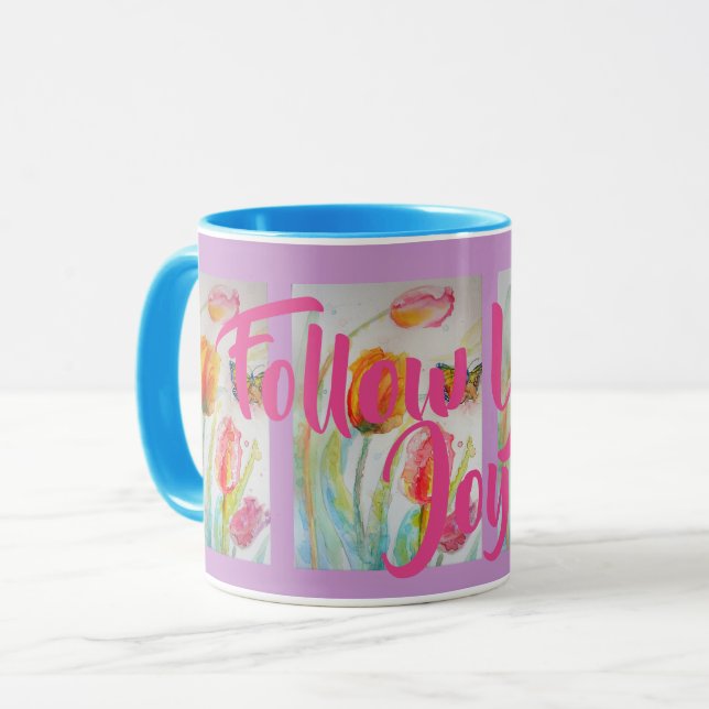 Taza Jarrón de tulipanes rosados tulipanes acuarela púr (Anverso izquierdo)
