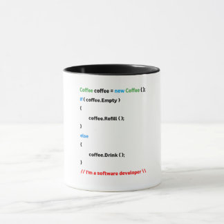 Taza Javascript Mug. Soy un desarrollador de software.