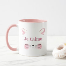 Je t'aime Cute gato rosa cara café Mug