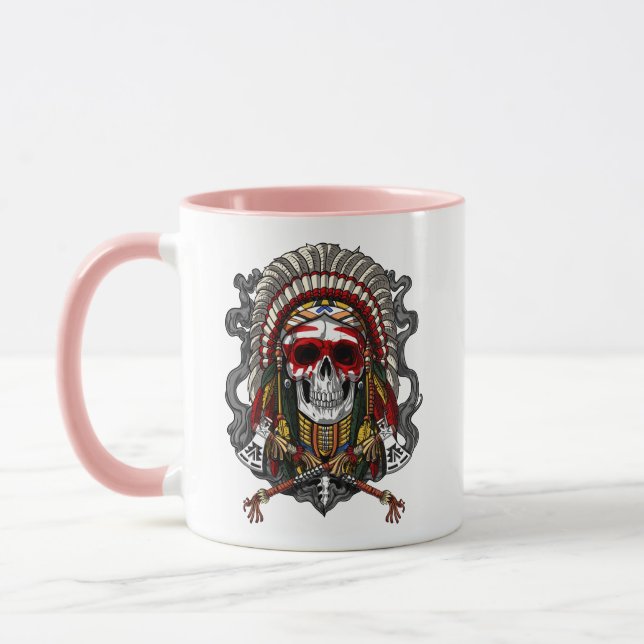 Taza Jefe de equipo nativo americano de cráneo indio (Izquierda)