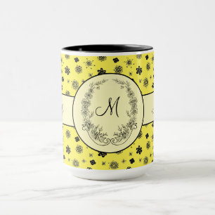 Taza Jefe Lady Amarillo Negro Monograma Ringer 15oz