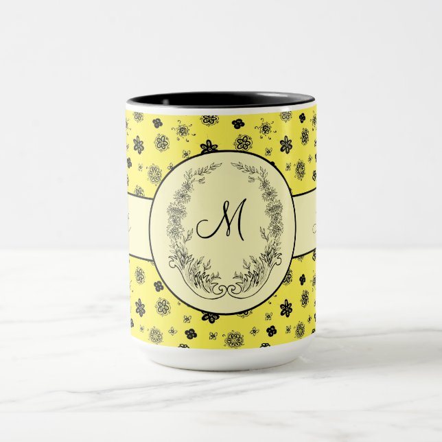 Taza Jefe Lady Amarillo Negro Monograma Ringer 15oz (Centro)