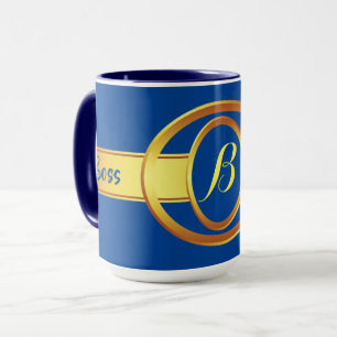 Taza Jefe Lady Azul y amarillo Monograma Ringer 15oz