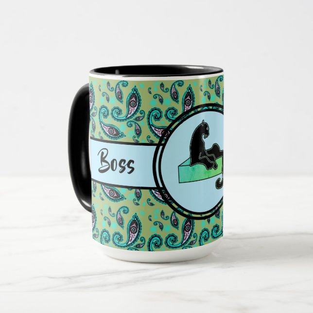 Taza Jefe Lady Black Green Cat Ringer 15oz (Anverso izquierdo)