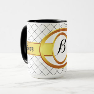 Taza Jefe Lady Black y Yellow Monogram Ringer 15oz