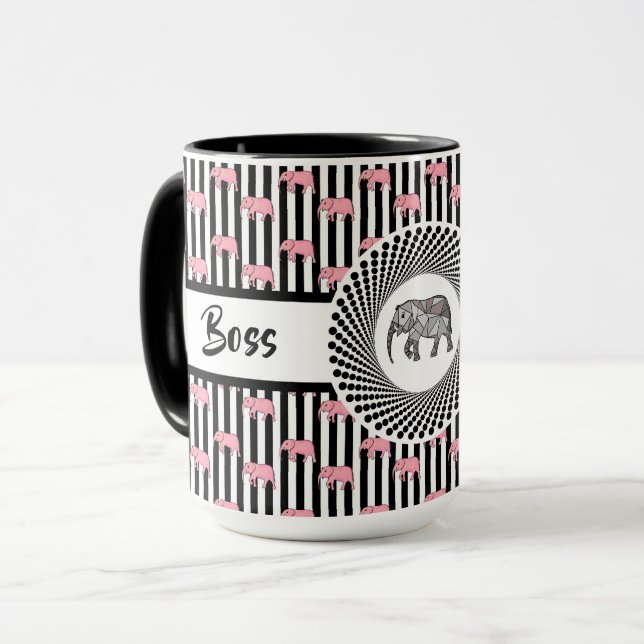 Taza Jefe Lady Pink Elephants Ringer 15oz (Anverso izquierdo)