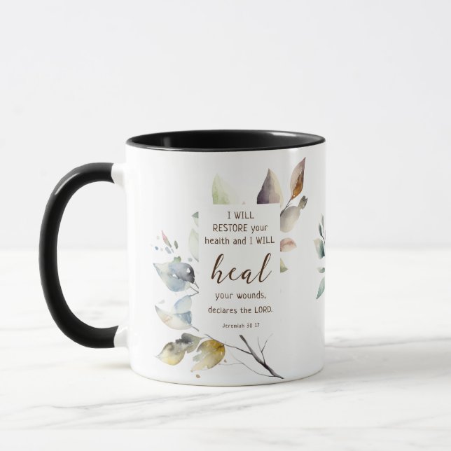 Taza Jeremías 30 17 restauraré tu Biblia de salud (Izquierda)