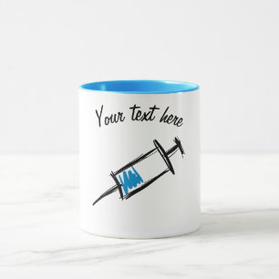 Taza Jeringa, dibujada a mano. Inyección, médica, enf