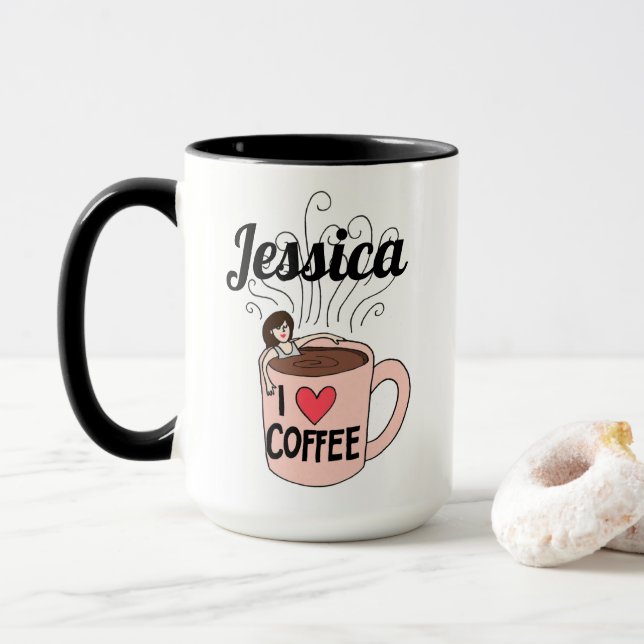 Taza Jessica ama el café Mug (Con donut)