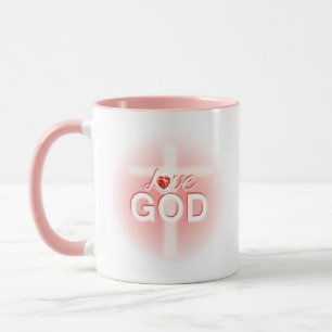 Taza Jesús Amor Dios cruza el corazón rosado Mug