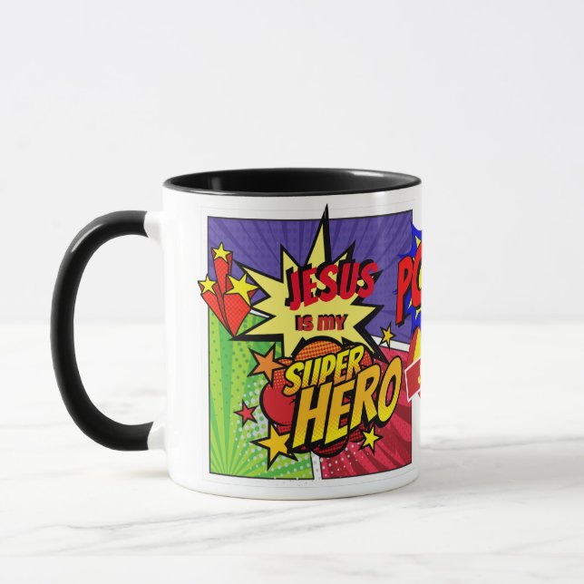 Taza JESUS Es Mi HÉROE DE CÓMO Personalizado SUPERHERO (Izquierda)
