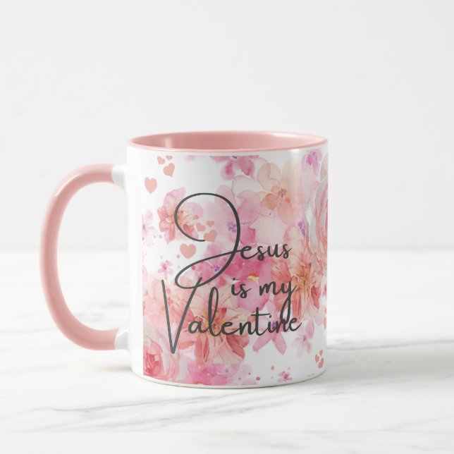 Taza Jesús es mi San Valentín Rosa Religioso (Izquierda)