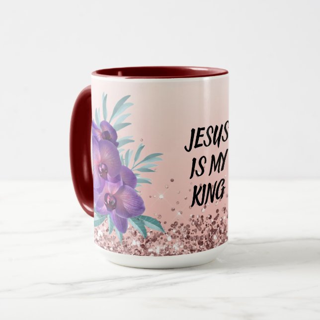 Taza Jesus Is My King - Custom Text Floral Mug (Anverso izquierdo)