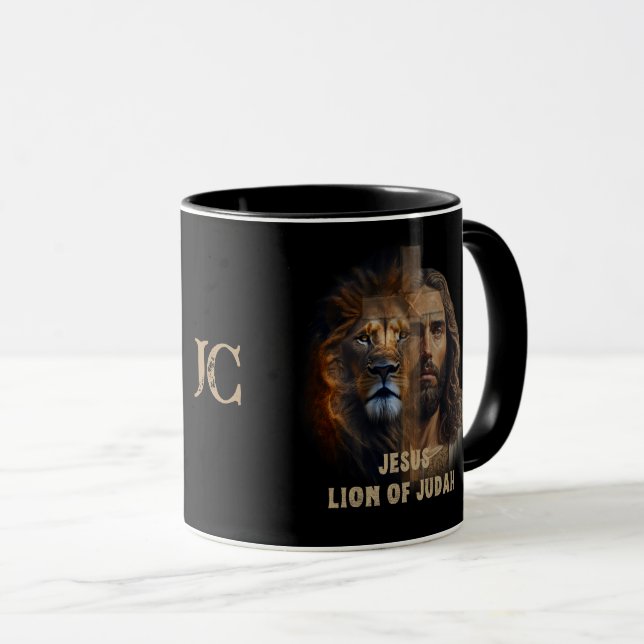 Taza Jesús León De Judá Personalizado Monograma Café Mu (Anverso derecho)