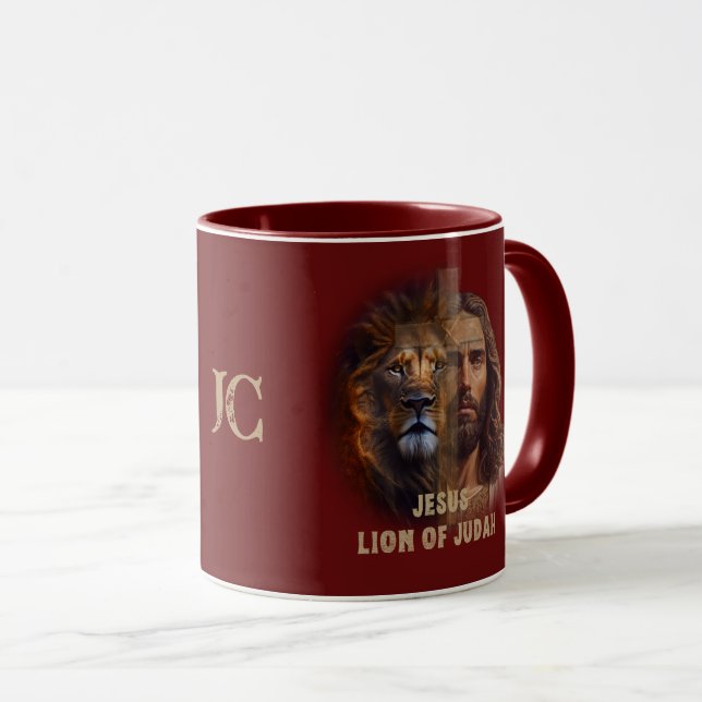 Taza Jesús León De Judá Personalizado Monograma Café Mu (Anverso derecho)