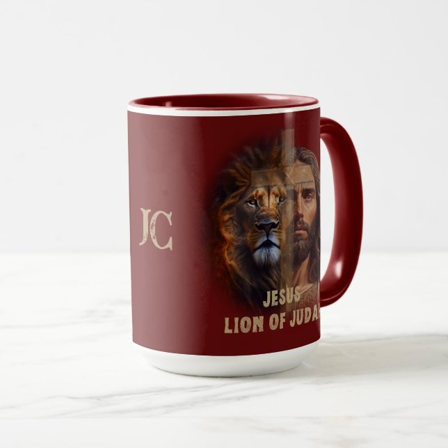 Taza Jesús León De Judá Personalizado Monograma Café Mu (Anverso derecho)