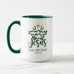 Taza JESÚS MEJOR REGALO JAMÁS Verde Escritura Navidad