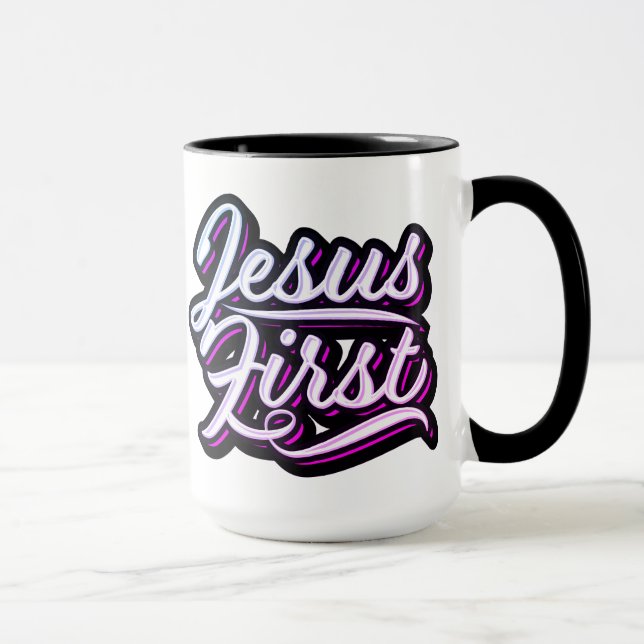 Taza Jesús primero rosados y morados (Derecha)