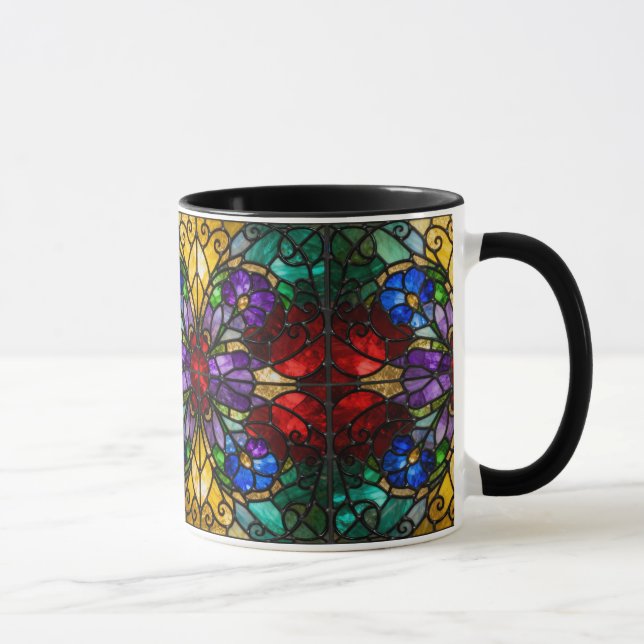 Taza Jewel Tone Floral Stained Glass Art Mug (Derecha)