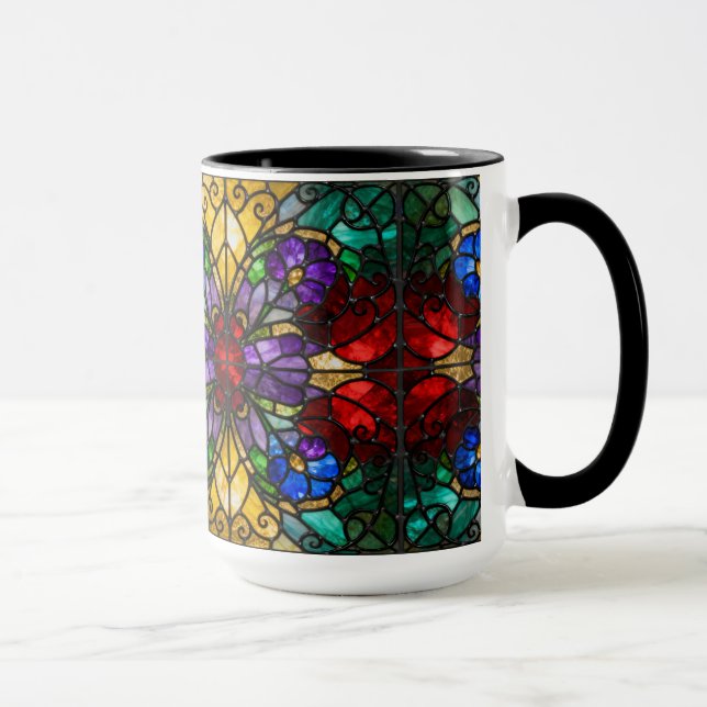 Taza Jewel Tone Floral Stained Glass Art Mug (Derecha)