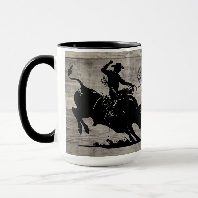Taza Jinete de Toro Personalizado Rodeo Rústico (Izquierda)