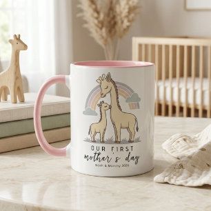 Taza Jirafa Pastel Mamá Bebé Primer Día de la Madre Arc