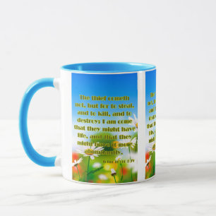 Taza John 10:10 KJV Bible Scripture Pic Two-Tone