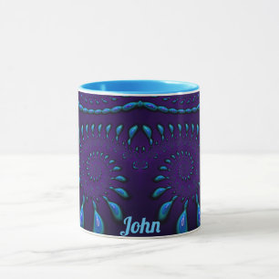 Taza JOHN ~ GLOSSY 3D Zany Blue Fractal ~ Mug
