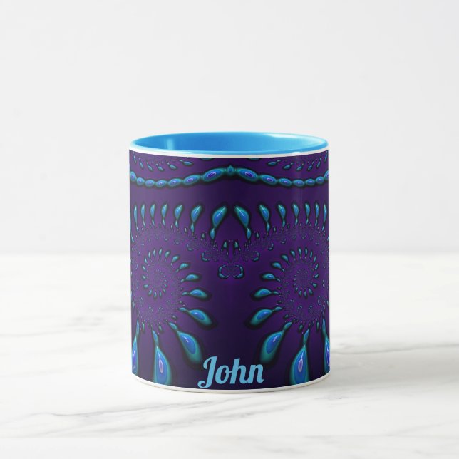 Taza JOHN ~ GLOSSY 3D Zany Blue Fractal ~ Mug (Centro)
