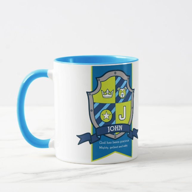 Taza John letter J escudo nombre azul verde que signifi (Izquierda)