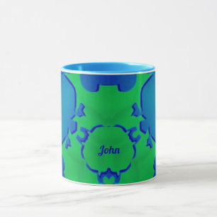 Taza JOHN ~ Zany 3D Fractal ~ Blue y Green Mug