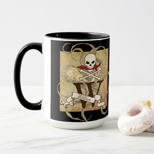 Taza Jolly Roger Monogram Inicial (Con donut)