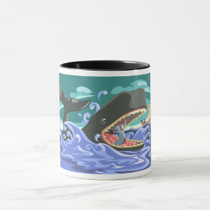 Taza Jonás bíblico y la escena del océano ballena
