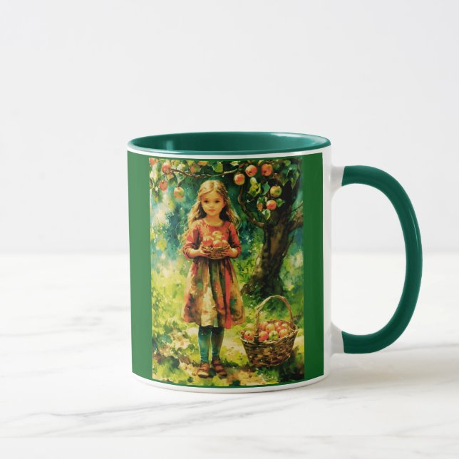 Taza Joven Chica en un huerto de Apple (Derecha)