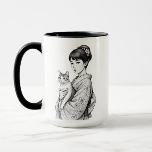 Taza Joven japonesa y su gato