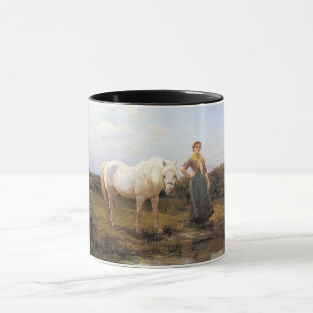 Taza Joven rural llevando un caballo al agua (Centro)