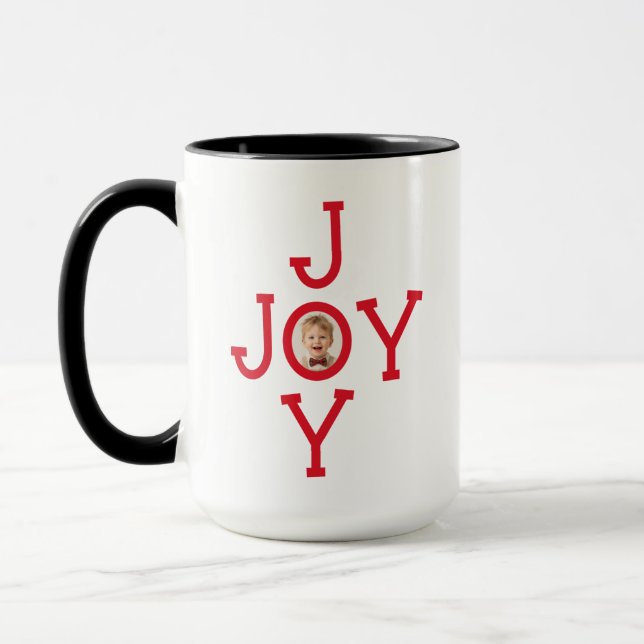 Taza Joy Cute Minimal Christmas Add Your Own Photo (Izquierda)